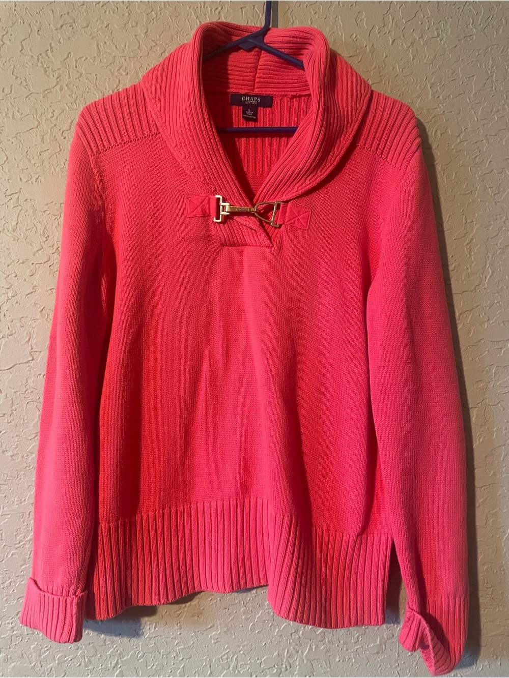 Chaps Women's Coral Shawl-Collar Sweater with Gold Toggle Accent